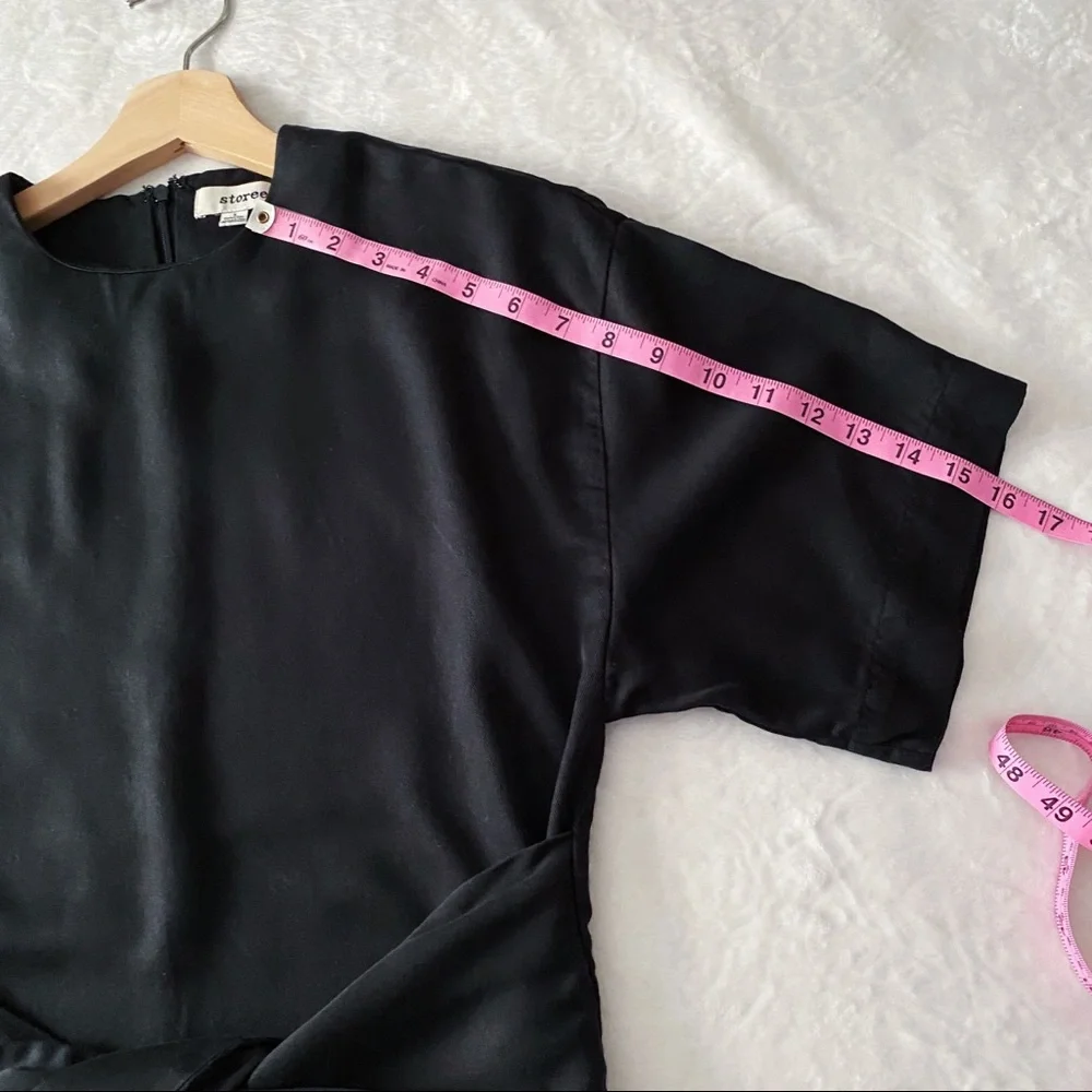 Black Tied Waist Wide Sleeve Blouse